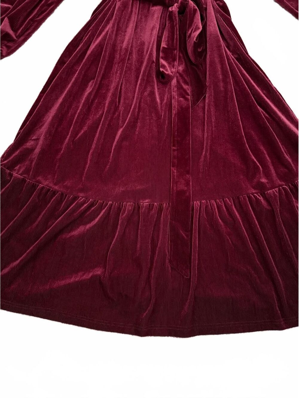 Bloomchic NEW Corduroy Dress Size 26 Red Maroon Flare Trumpet Pleated Coquette - Picture 6 of 9